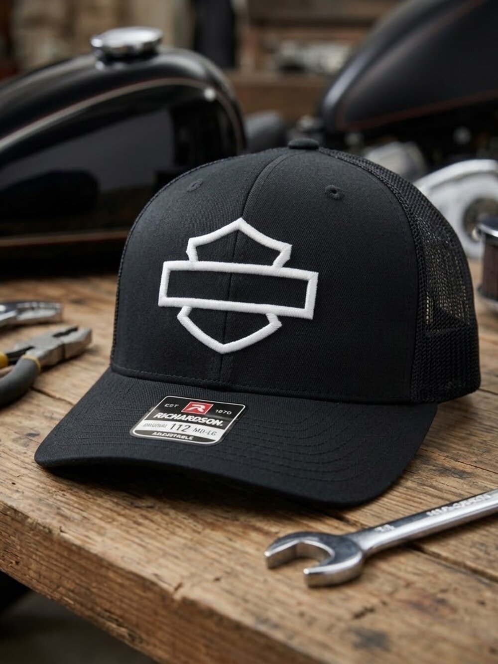 Harley Davidson Hat Bar Shield Logo Embroidered Richardson 112 Black Cap Biker